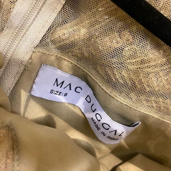 Mac Duggal 5572 dress beaded champagne midi long sleeve tulle cocktail gown 8 - Picture 8 of 9